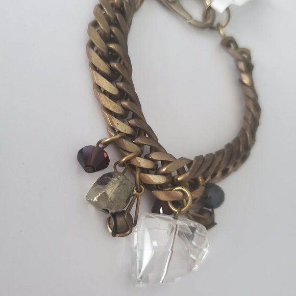 NWT * FREDRICK PRINCE Brass Cuban Chain Charm Bracelet Chunky Glass Stone Beads - Picture 3 of 4